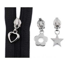 Schieber Zipper zu Spiralreißverschlüsse 5 mm Herz Stern silberfarben